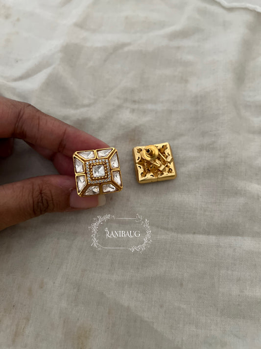 Chitrangana Square Polki Kundan Studded Ear Studs Jewelry By Ranibaug