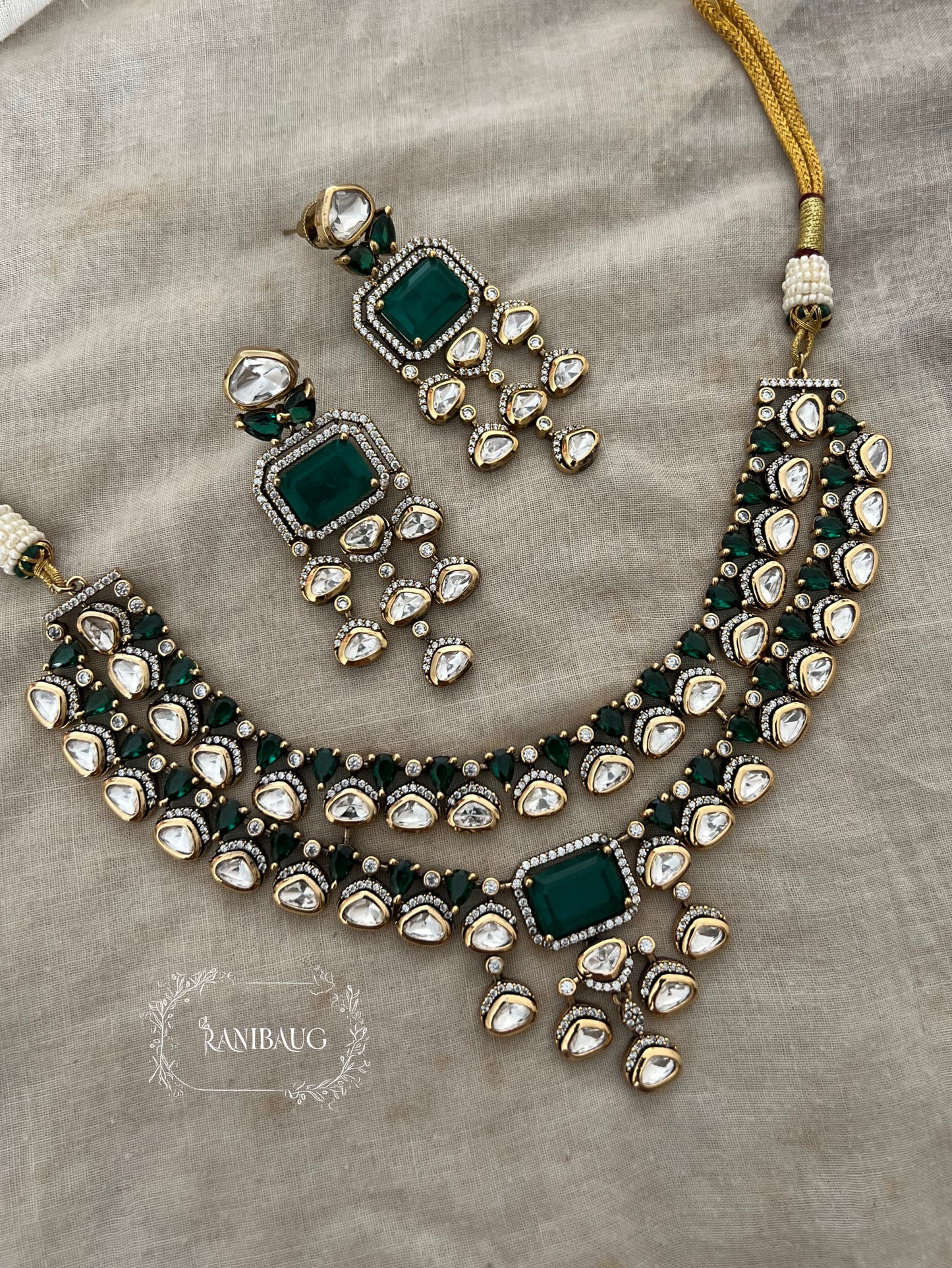 Ishani Royal Vintage Choker Set Victorian Finish Kundan Studded With Pearls By Ranibaug