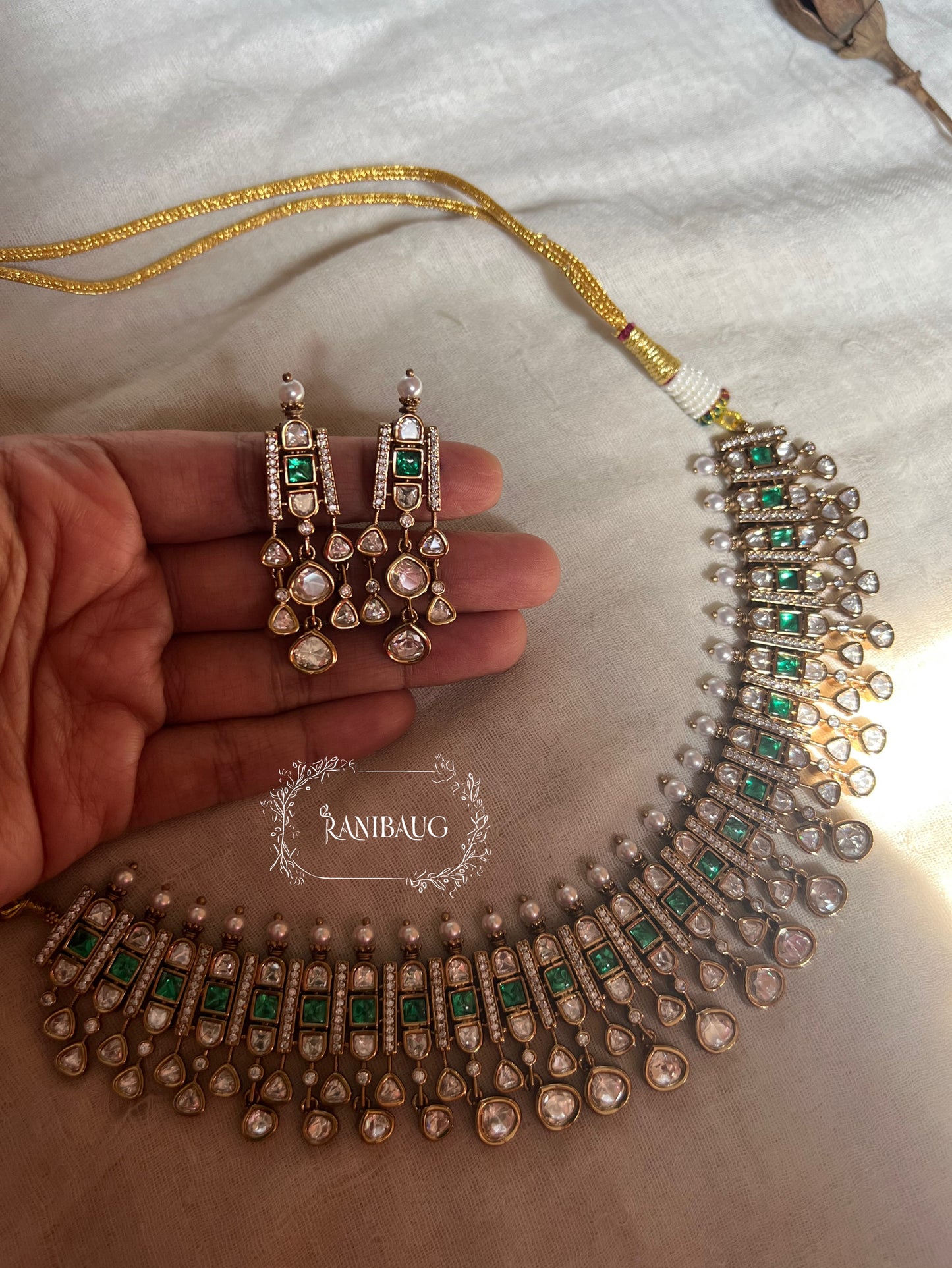 Damini Polki Kundan Sophisticated Trendy Jewellery Set In Victorian Finish By Ranibaug