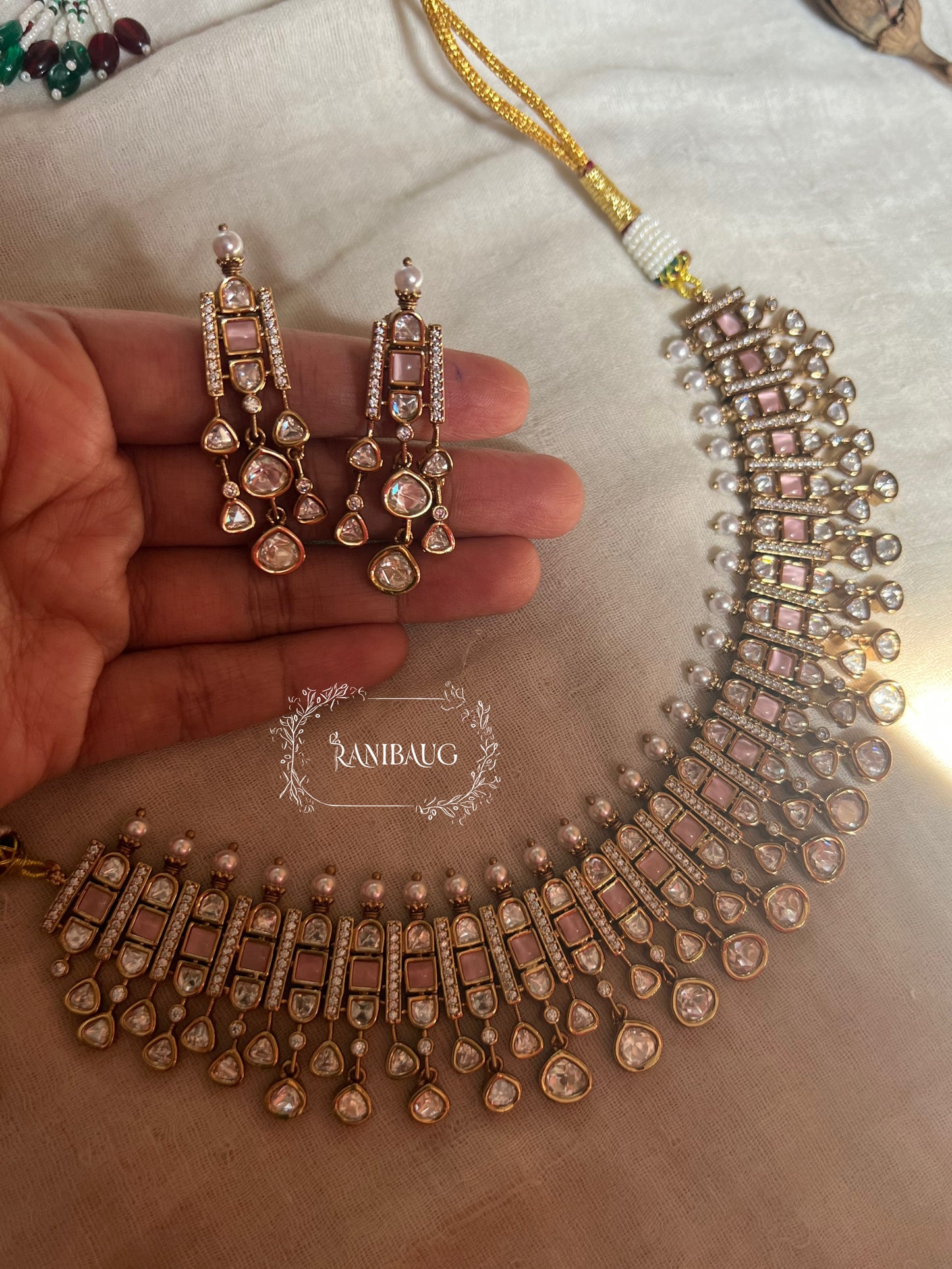 Damini Polki Kundan Sophisticated Trendy Jewellery Set In Victorian Finish By Ranibaug