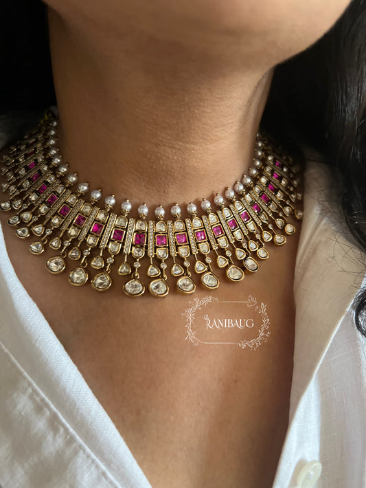 Damini Polki Kundan Sophisticated Trendy Jewellery Set In Victorian Finish By Ranibaug