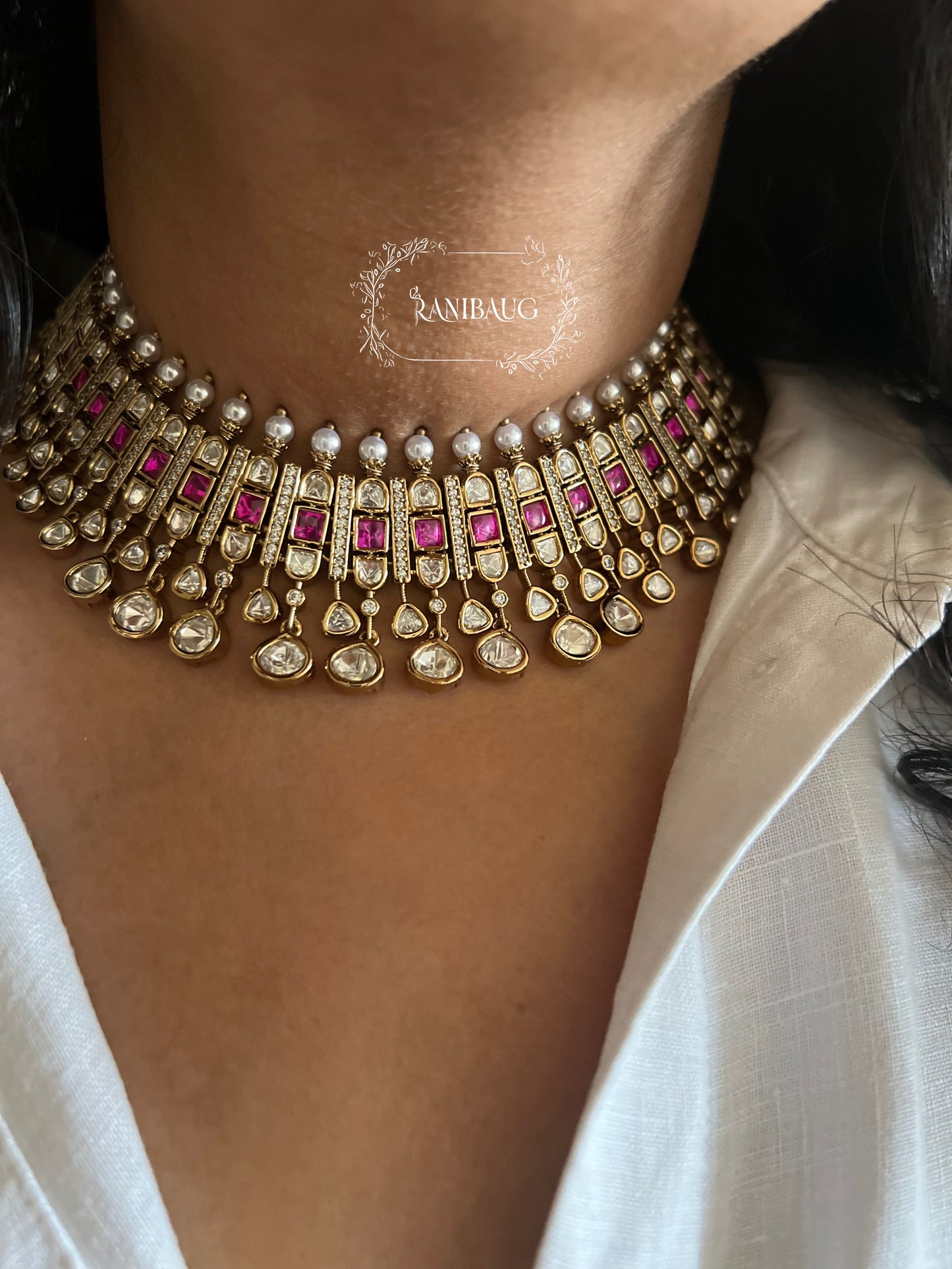 Damini Polki Kundan Sophisticated Trendy Jewellery Set In Victorian Finish By Ranibaug