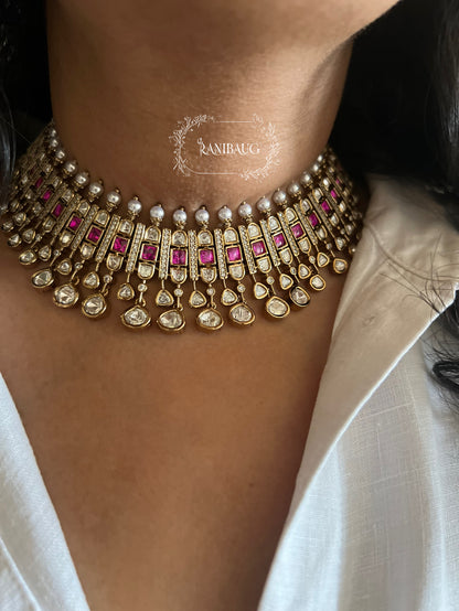 Damini Polki Kundan Sophisticated Trendy Jewellery Set In Victorian Finish By Ranibaug
