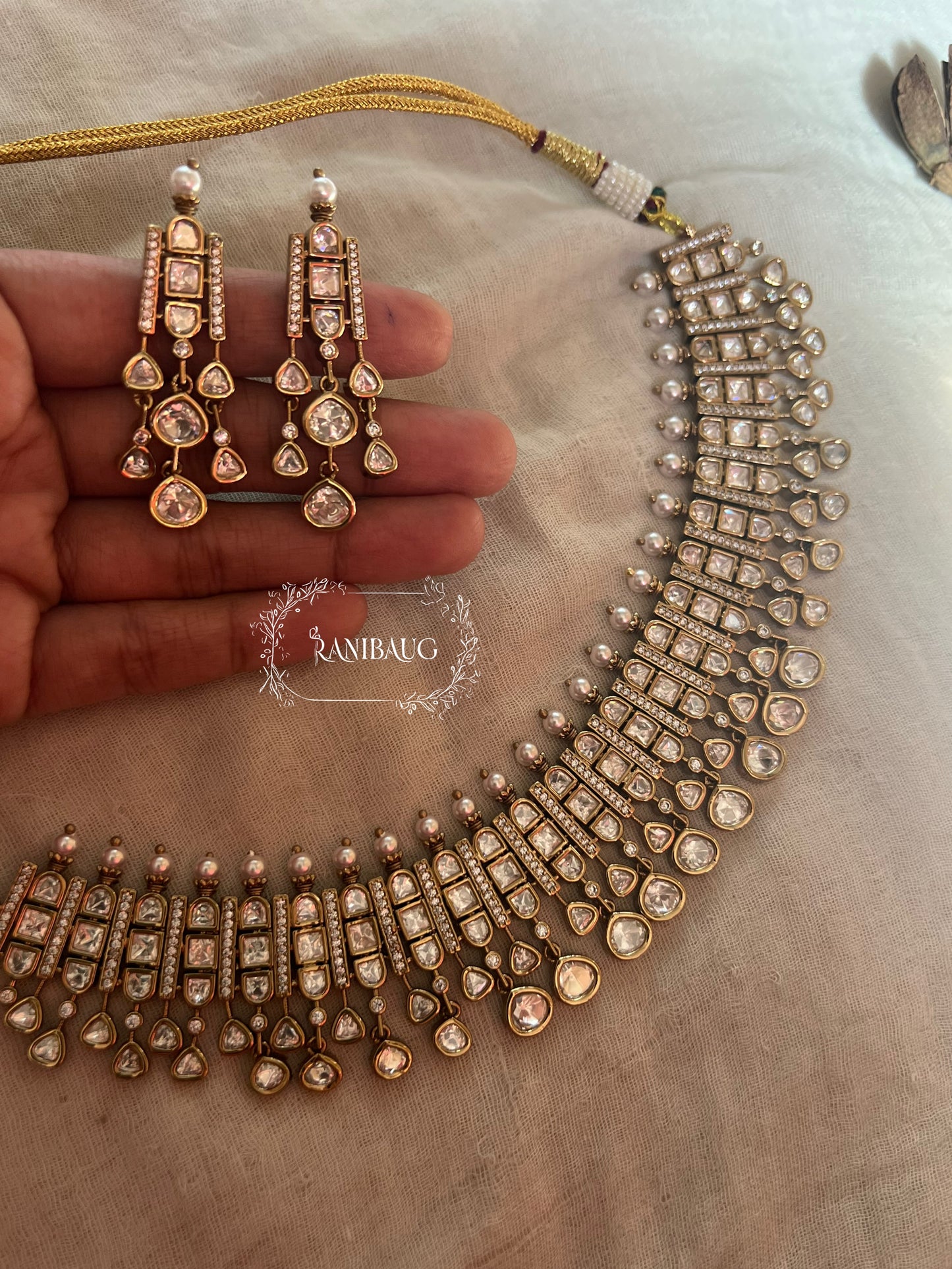 Damini Polki Kundan Sophisticated Trendy Jewellery Set In Victorian Finish By Ranibaug