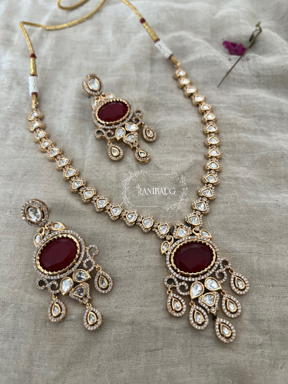 Danuja Long Polki Mossainite Necklace Jewellery Set By Ranibaug