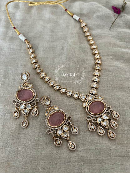 Danuja Long Polki Mossainite Necklace Jewellery Set By Ranibaug