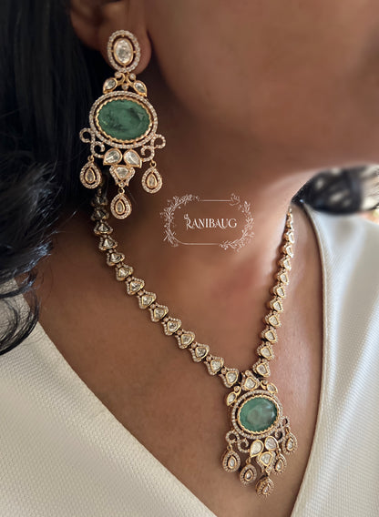 Danuja Long Polki Mossainite Necklace Jewellery Set By Ranibaug