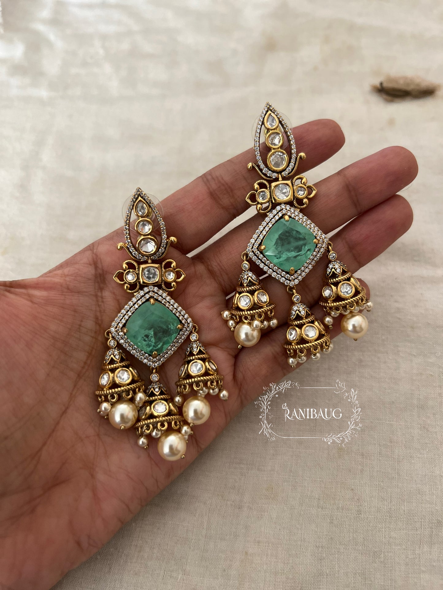 Darshini Gold Plated Pearl Dangler Earrings By Ranibaug