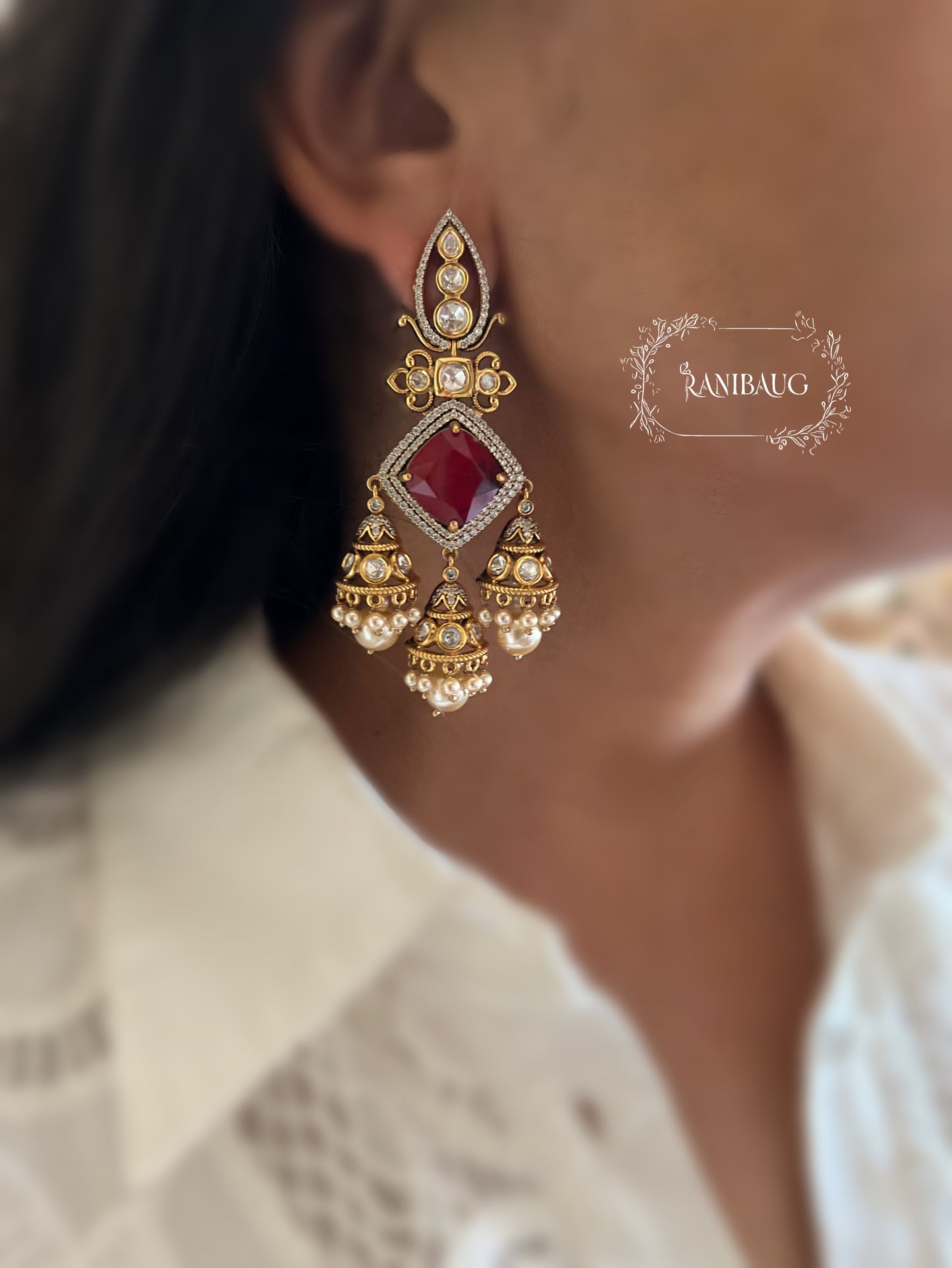Darshini Gold Plated Pearl Dangler Earrings By Ranibaug