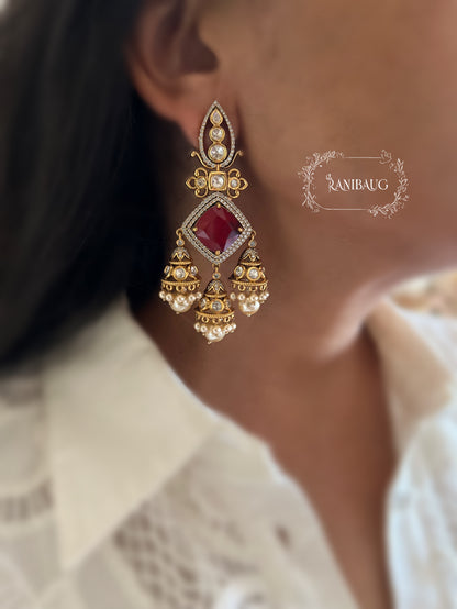 Darshini Gold Plated Pearl Dangler Earrings By Ranibaug