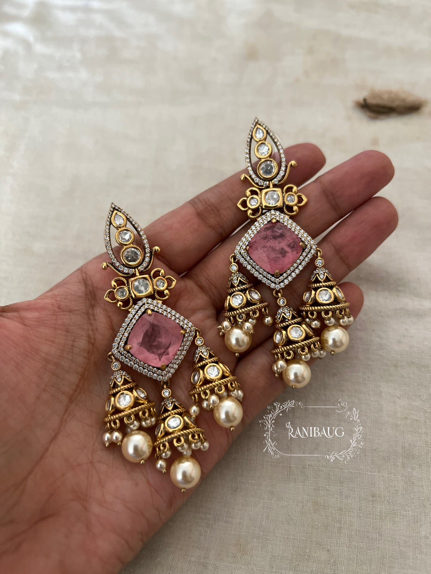 Darshini Gold Plated Pearl Dangler Earrings By Ranibaug