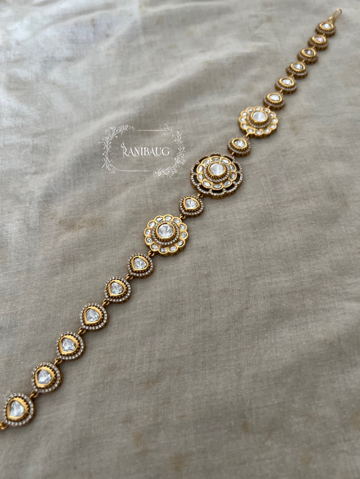 Devika Indian Hair Sheeshpatti Jewellery Kundan Studded Floral Motif In Rich Gold Finish By Ranibaug