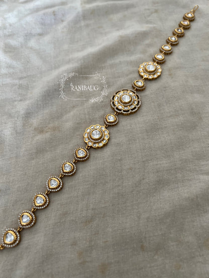 Devika Indian Hair Sheeshpatti Jewellery Kundan Studded Floral Motif In Rich Gold Finish By Ranibaug