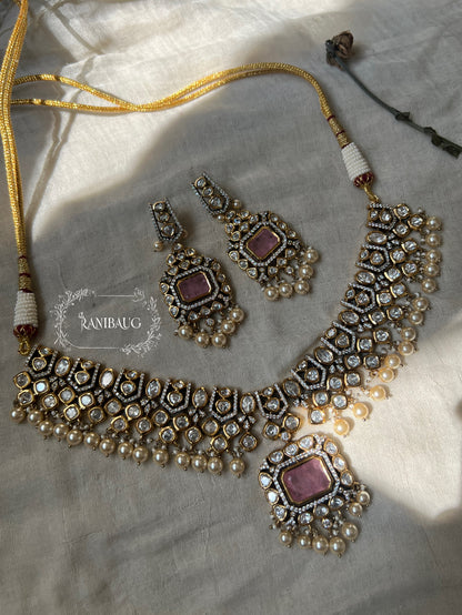 Devika Indian Polki Kundan Studded Gold Plated Gemstone Jewellery Set By Ranibaug