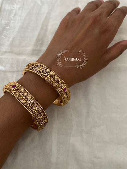 Devyani Designer Gold Finish Traditional Heritage Bangle By Ranibaug