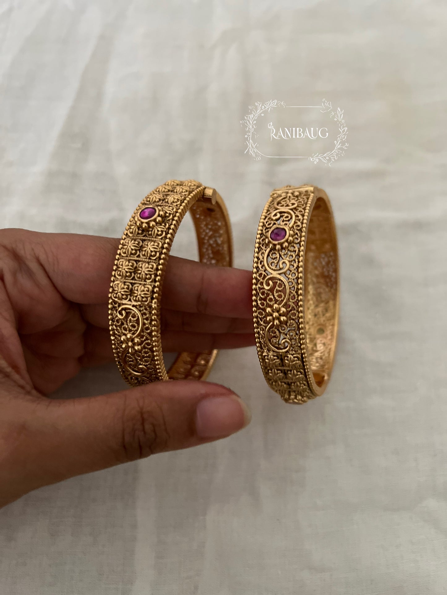 Devyani Designer Gold Finish Traditional Heritage Bangle By Ranibaug
