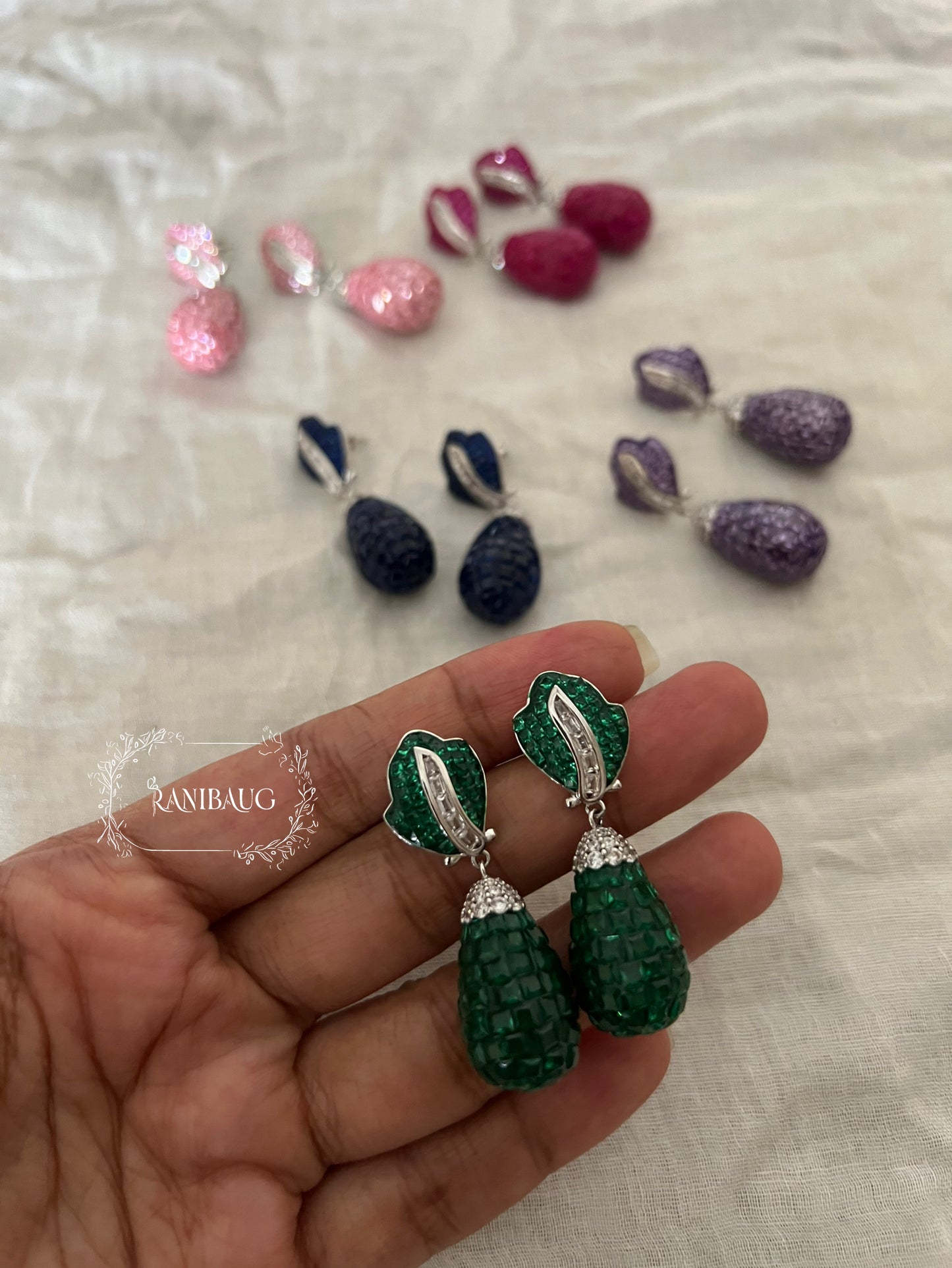 Dewdrop Designer Color Diamond Earrings By Ranibaug