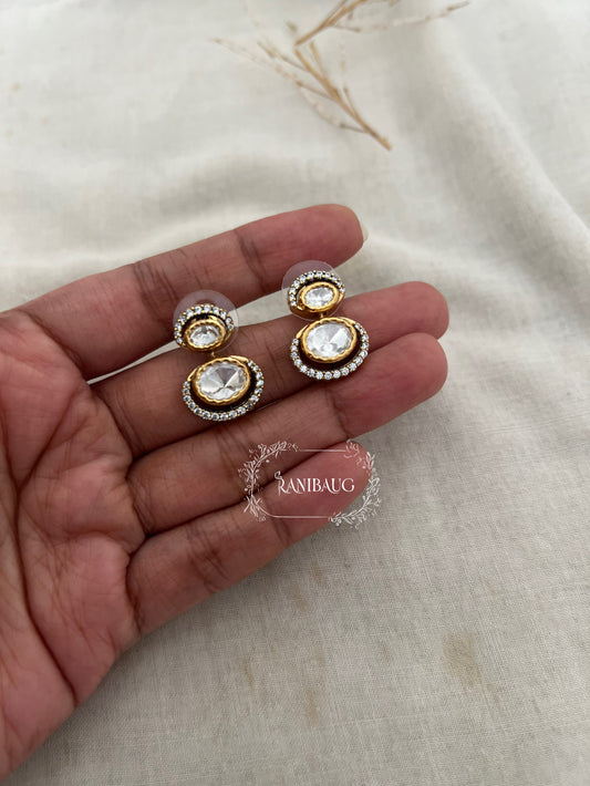 Dhriti Fancy Polki Stud Earrings In Royal Gold Finish By Ranibaug