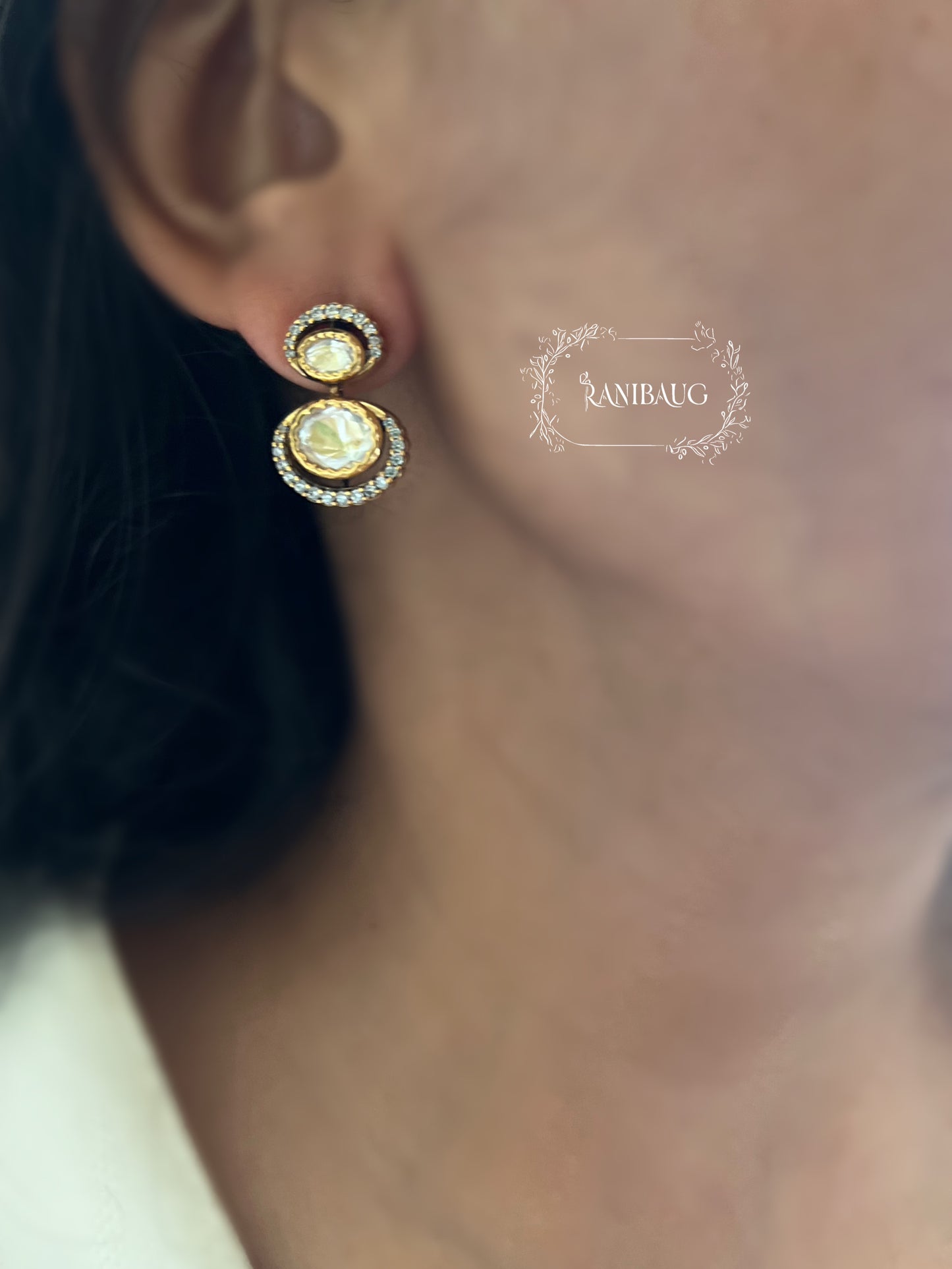 Dhriti Fancy Polki Stud Earrings In Royal Gold Finish By Ranibaug