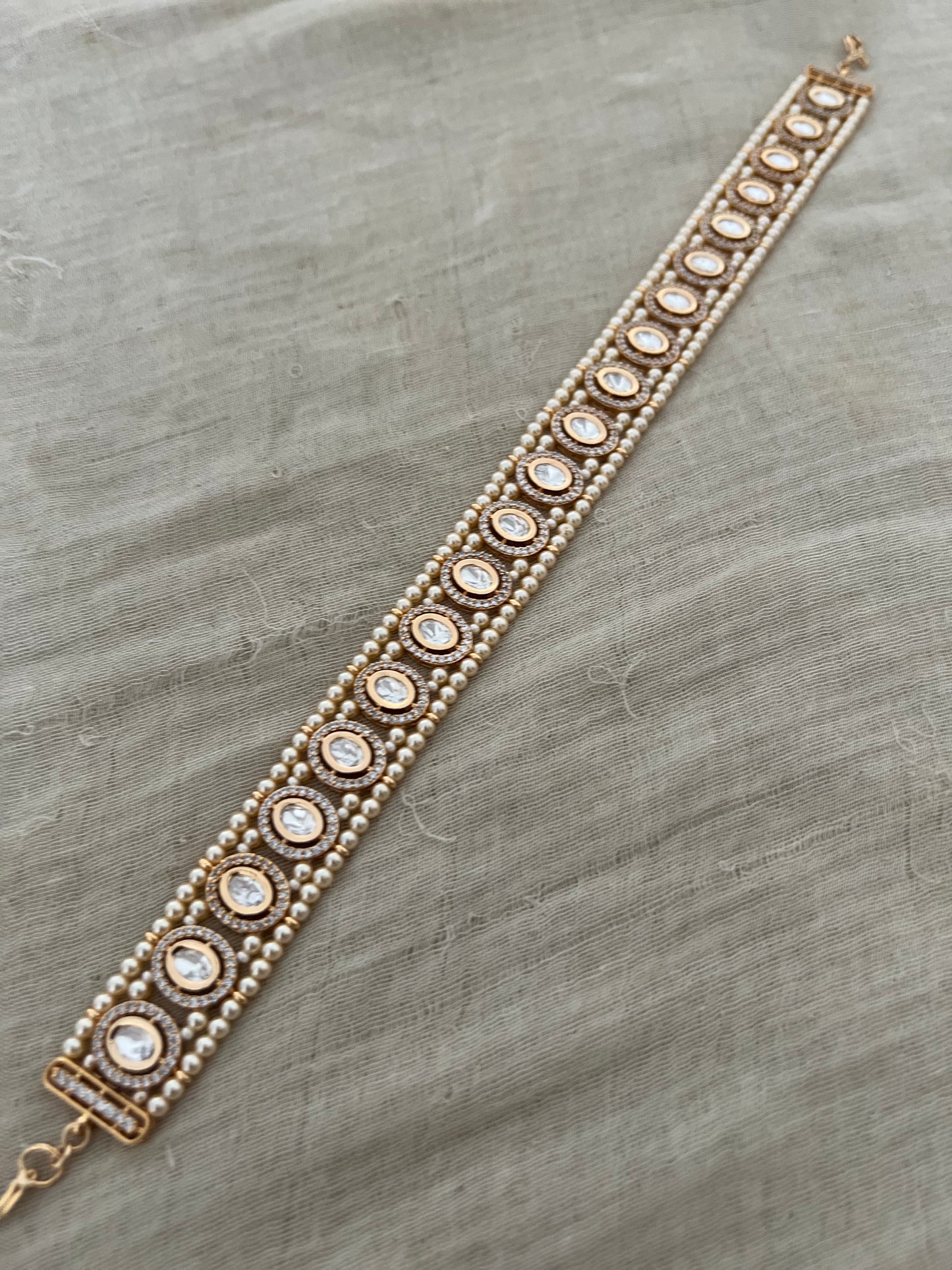 Dhriti Mossainite Kundan Pearl Royal Sophisticated Sheeshpatti By Ranibaug