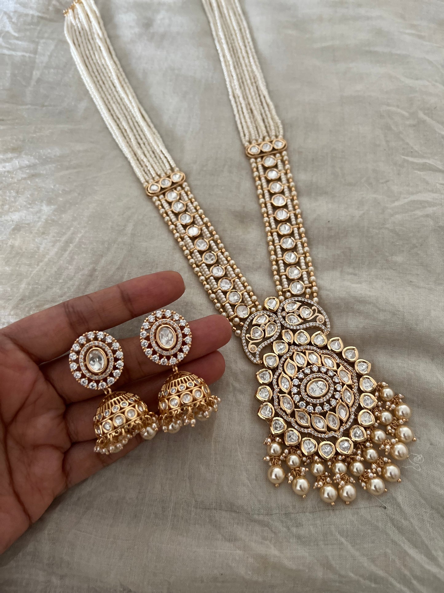 Dhriti Pearl Tassel Polki Kundan Gold Plated Necklace Set With Jhumki By Ranibaug | 2026