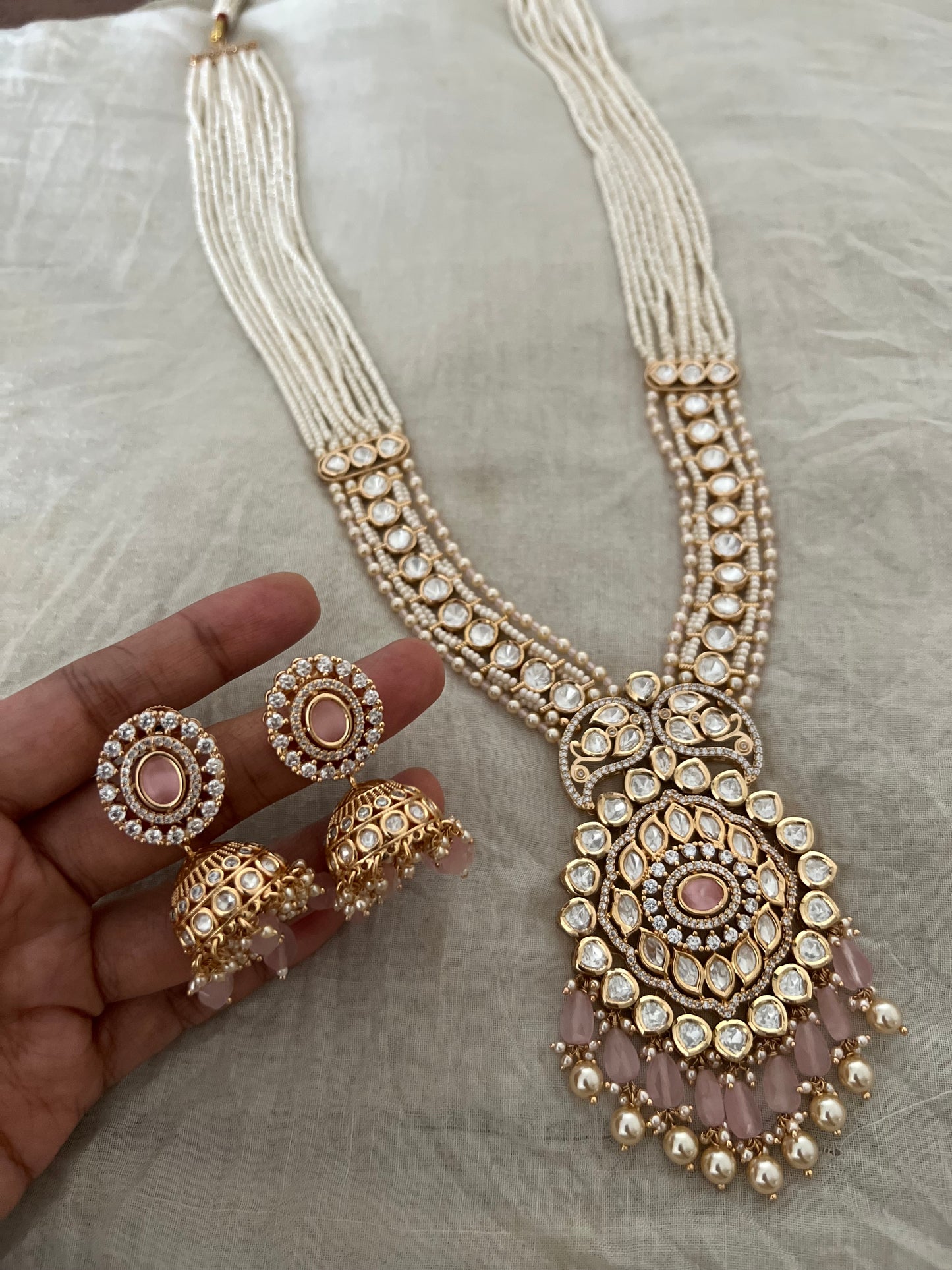 Dhriti Pearl Tassel Polki Kundan Gold Plated Necklace Set With Jhumki By Ranibaug | 2026