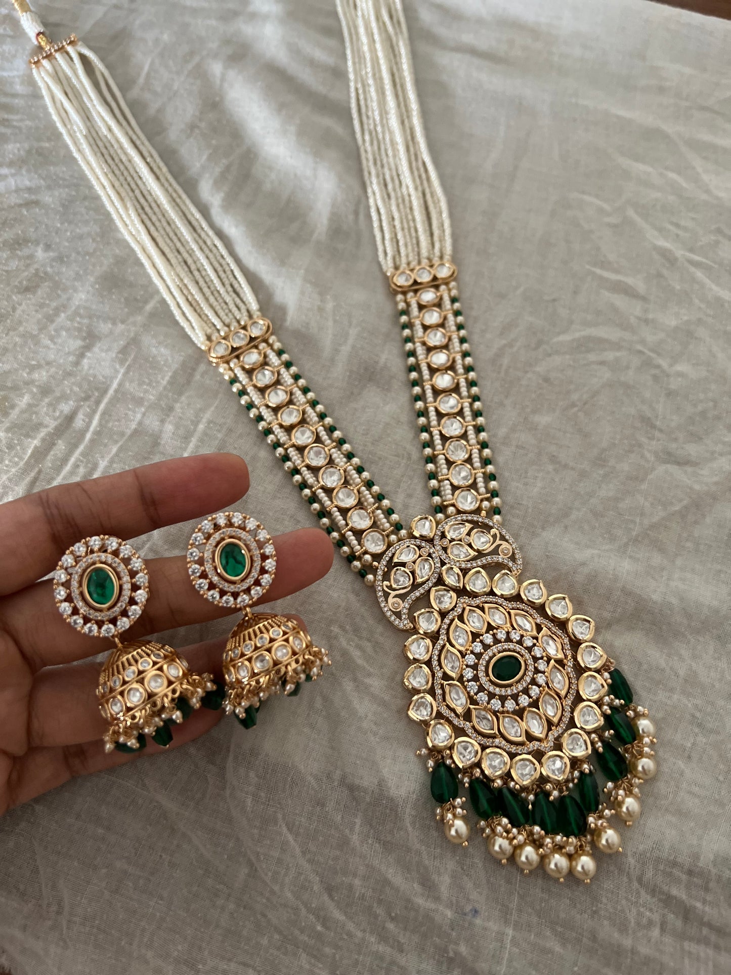 Dhriti Pearl Tassel Polki Kundan Gold Plated Necklace Set With Jhumki By Ranibaug | 2026