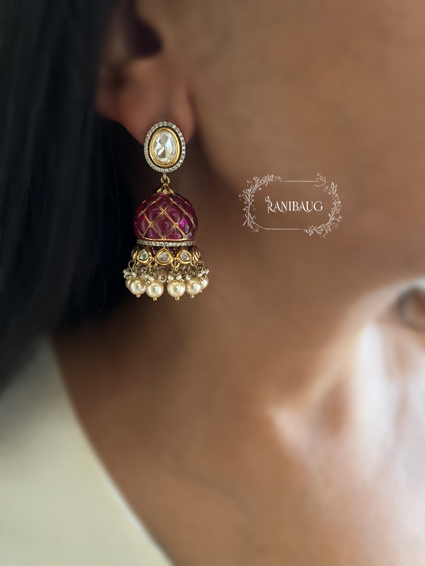 Dhriti Rich Gold Finish Polki And Pearl Drop Jhumka By Ranibaug