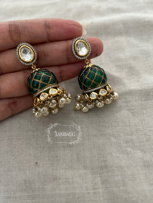 Dhriti Rich Gold Finish Polki And Pearl Drop Jhumka By Ranibaug