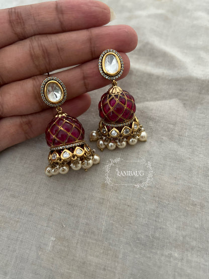 Dhriti Rich Gold Finish Polki And Pearl Drop Jhumka By Ranibaug