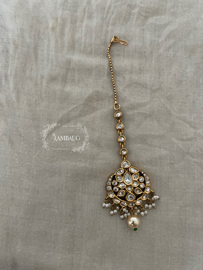 Dhruvee Mossainite Polki Kundan Maang Tikka By Ranibaug
