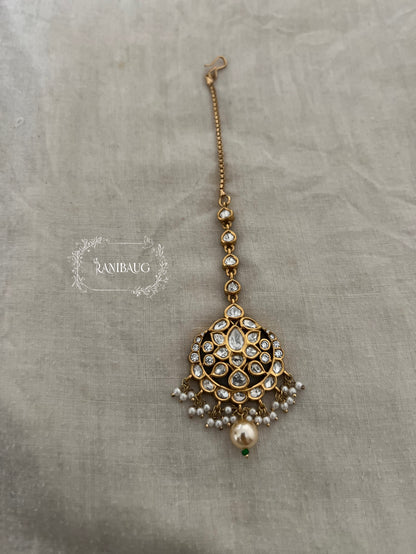 Dhruvee Mossainite Polki Kundan Maang Tikka By Ranibaug