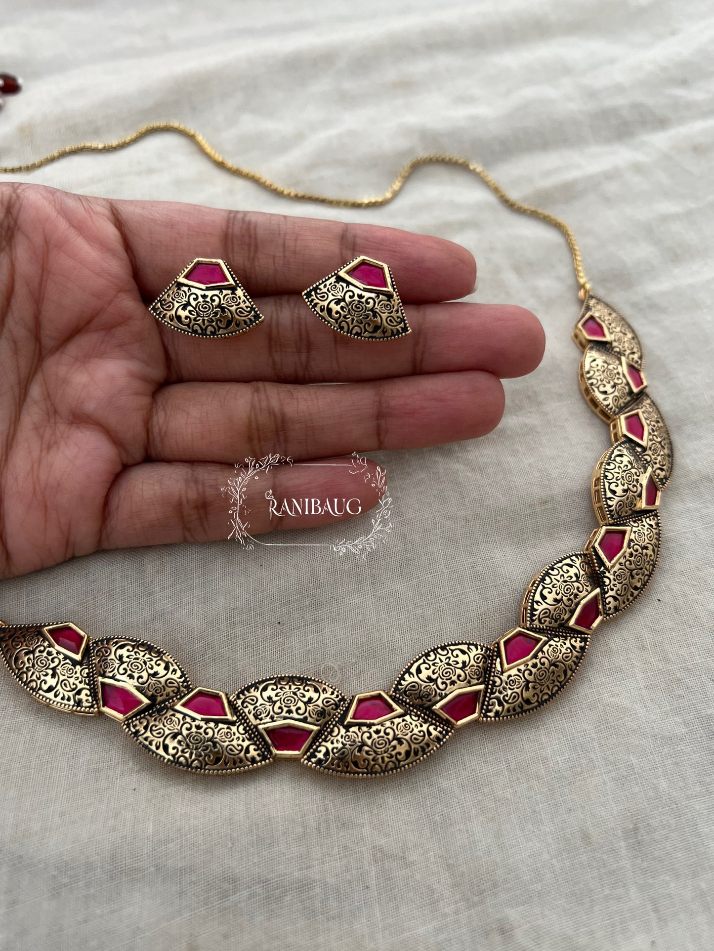 Dipika Antique Gold Finish Polki Studded Heritage Style Necklace Jewelry Set By Ranibaug