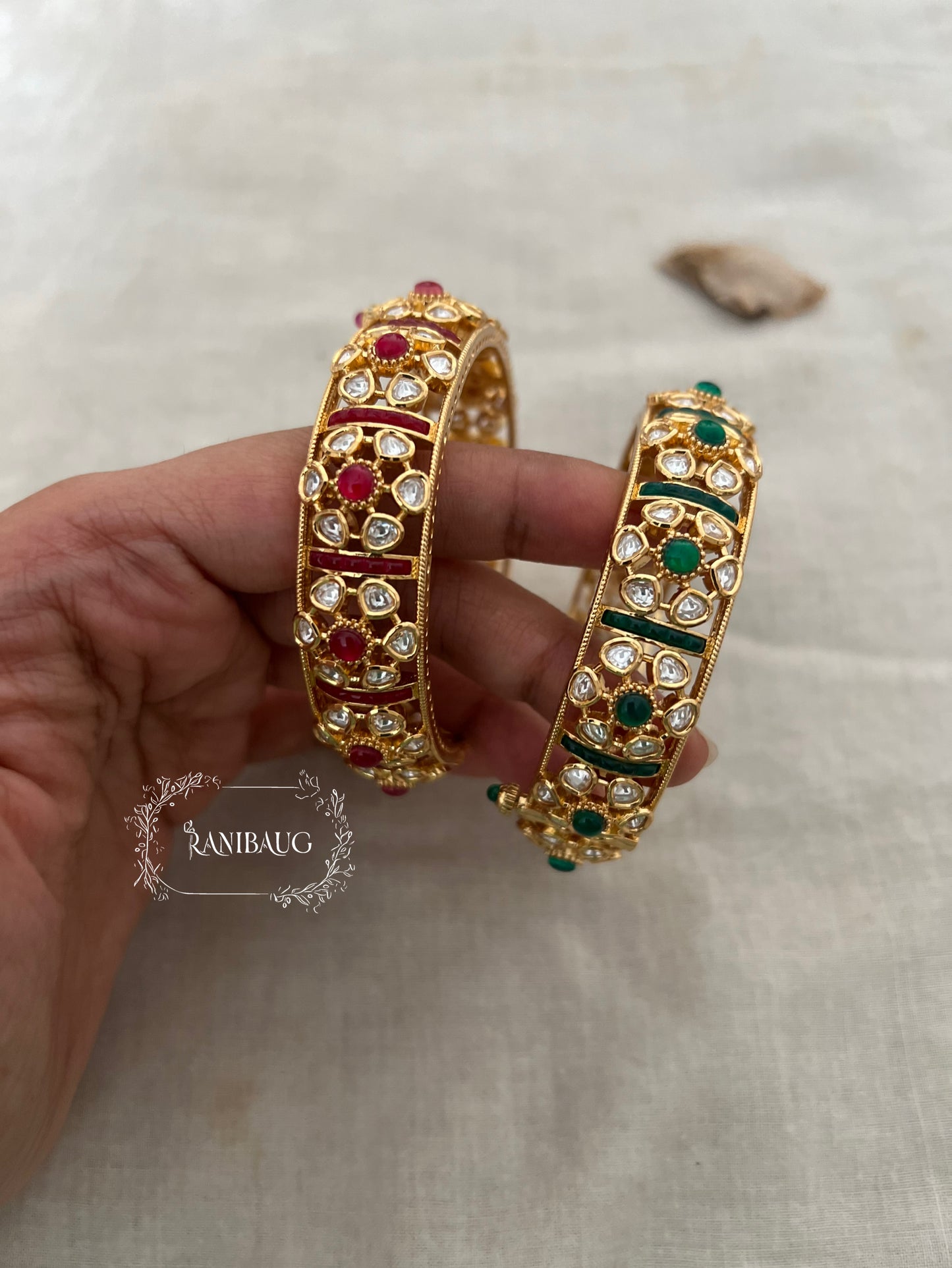 Dipshi Gold Plated Floral Motif Indian Bangles Wedding By Ranibaug