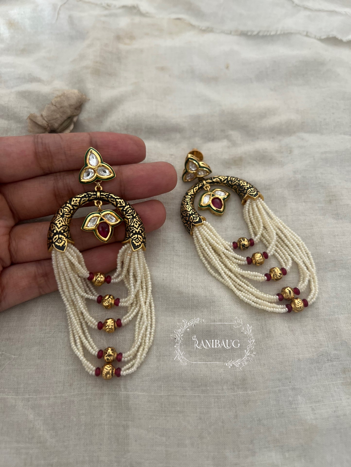 Dipti Designer Gold Plated Designer Pearl Fringe Earrings By Ranibaug
