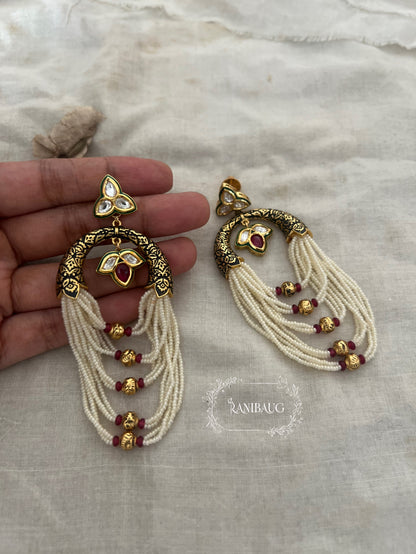 Dipti Designer Gold Plated Designer Pearl Fringe Earrings By Ranibaug