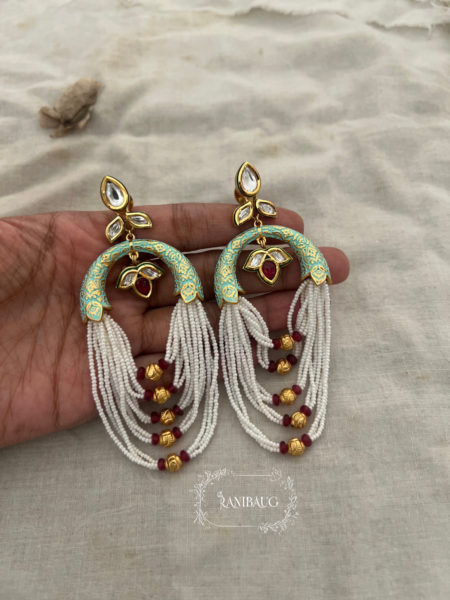 Dipti Designer Gold Plated Designer Pearl Fringe Earrings By Ranibaug