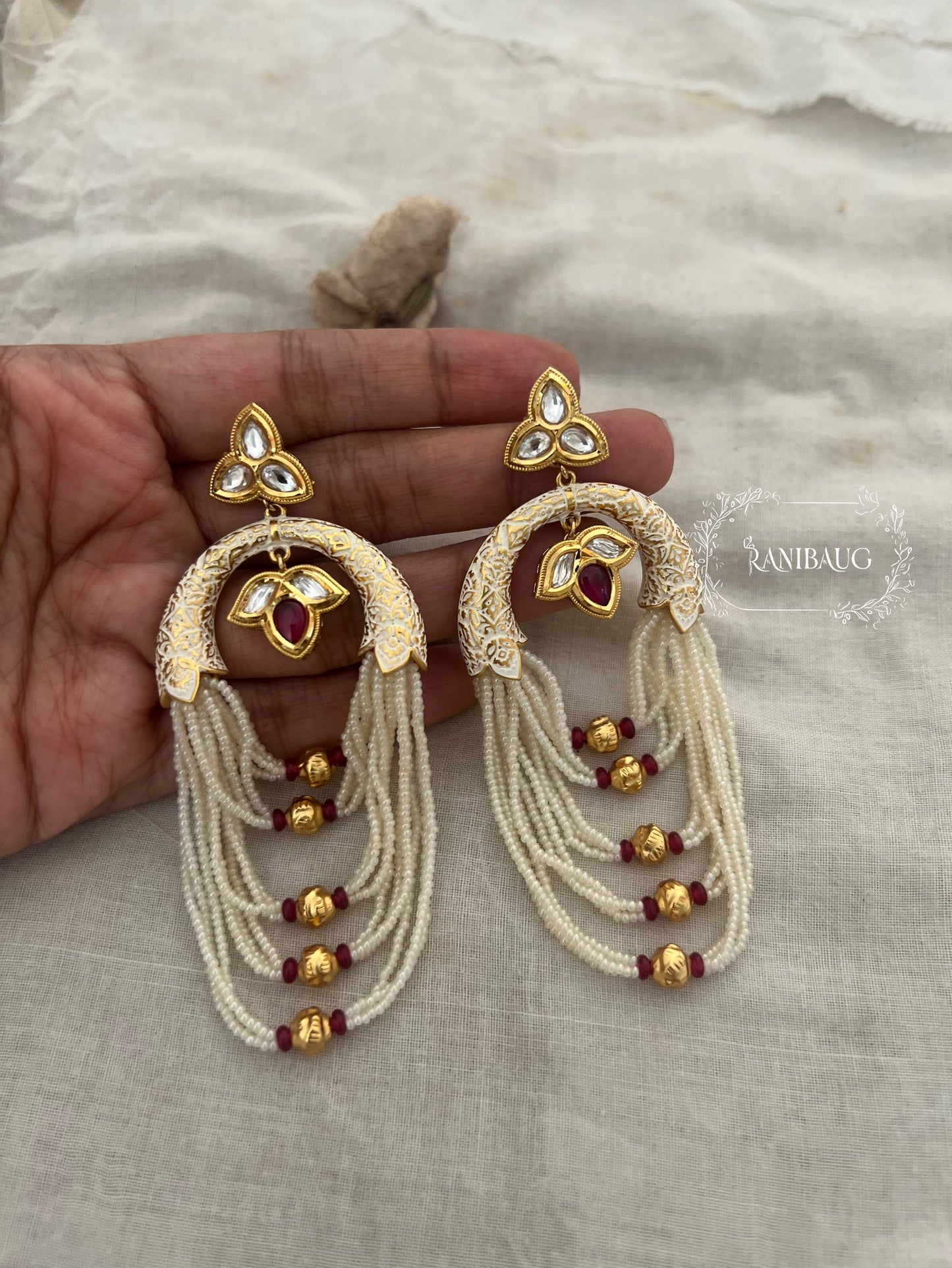Dipti Designer Gold Plated Designer Pearl Fringe Earrings By Ranibaug