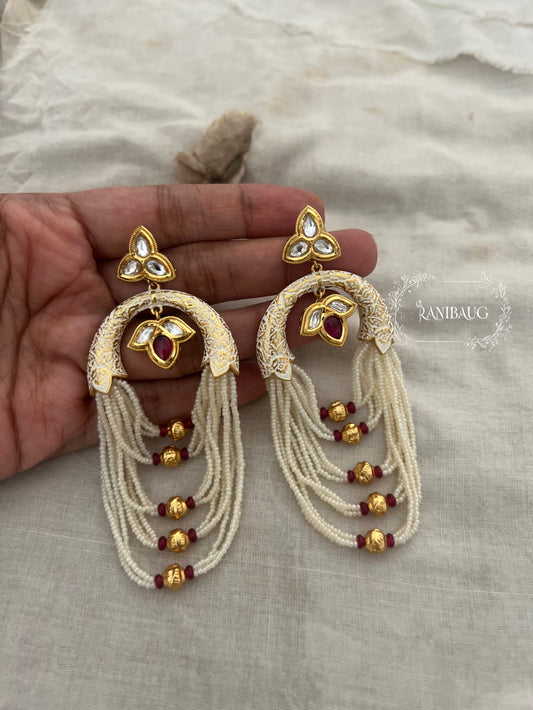 Dipti Designer Gold Plated Designer Pearl Fringe Earrings By Ranibaug
