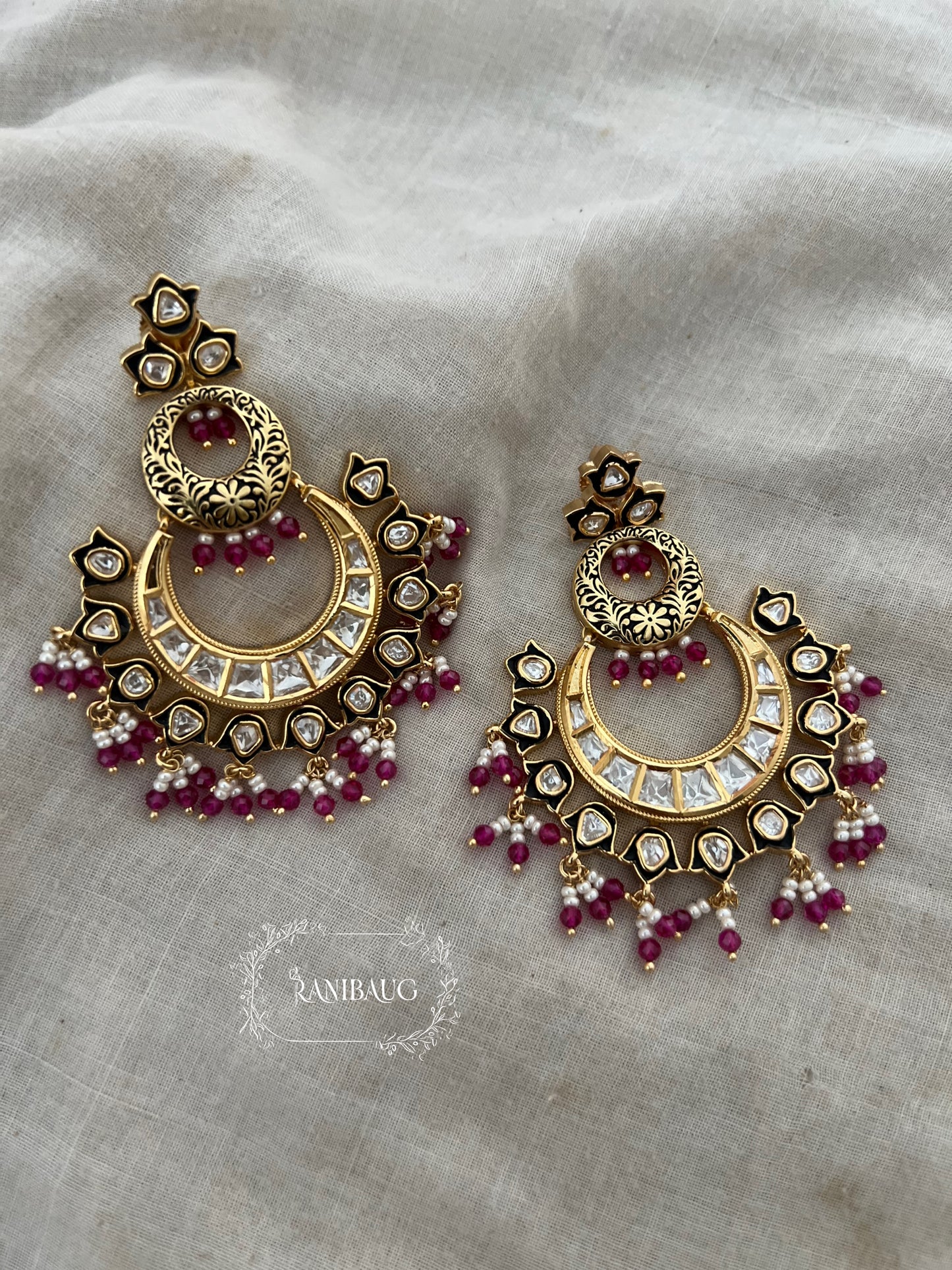 Divya Royal Meenakari Chandbali Earrings In Antique Gold Finish By Ranibaug