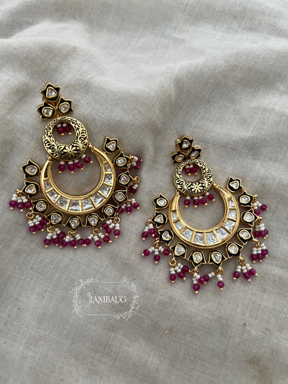 Divya Royal Meenakari Chandbali Earrings In Antique Gold Finish By Ranibaug