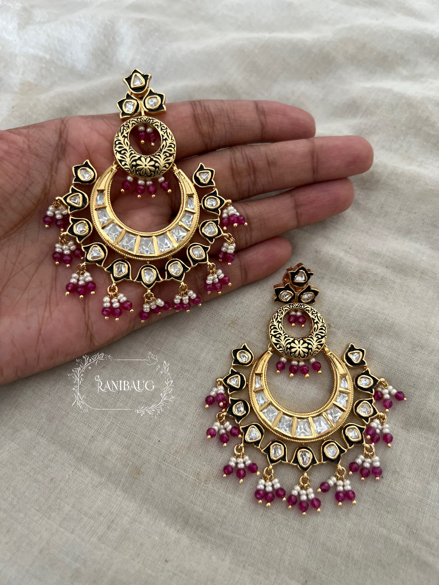 Divya Royal Meenakari Chandbali Earrings In Antique Gold Finish By Ranibaug