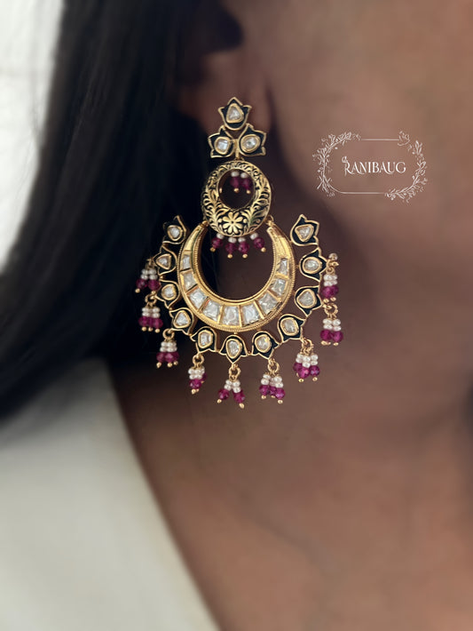 Divya Royal Meenakari Chandbali Earrings In Antique Gold Finish By Ranibaug