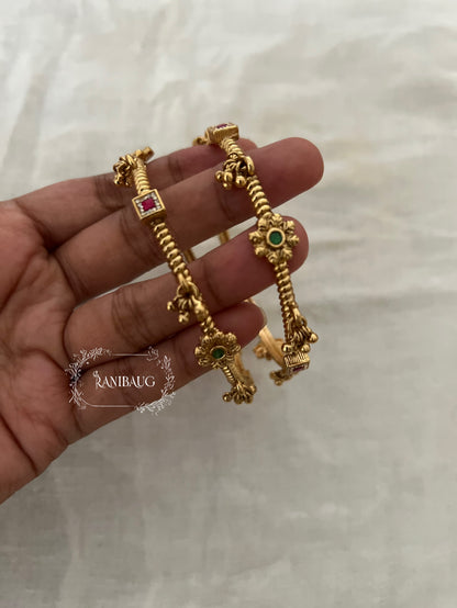 Divyana Gold Finish Bead Dangler Floral Motif Heritage Bangles By Ranibaug