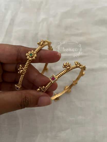 Divyana Gold Finish Bead Dangler Floral Motif Heritage Bangles By Ranibaug