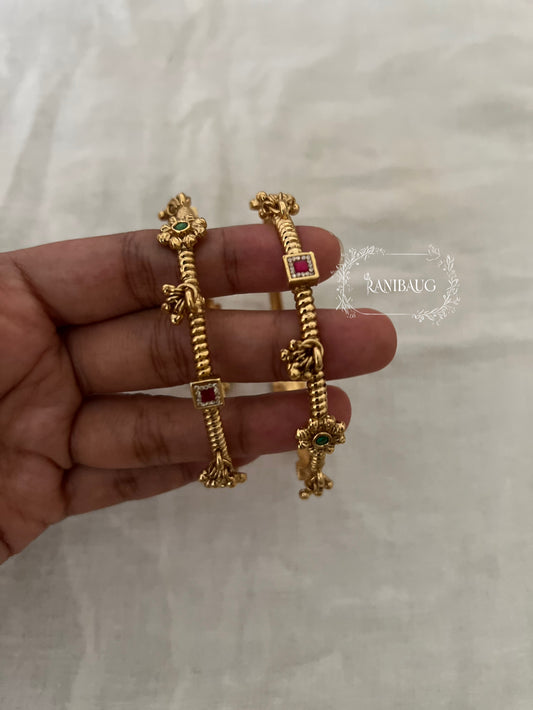 Divyana Gold Finish Bead Dangler Floral Motif Heritage Bangles By Ranibaug