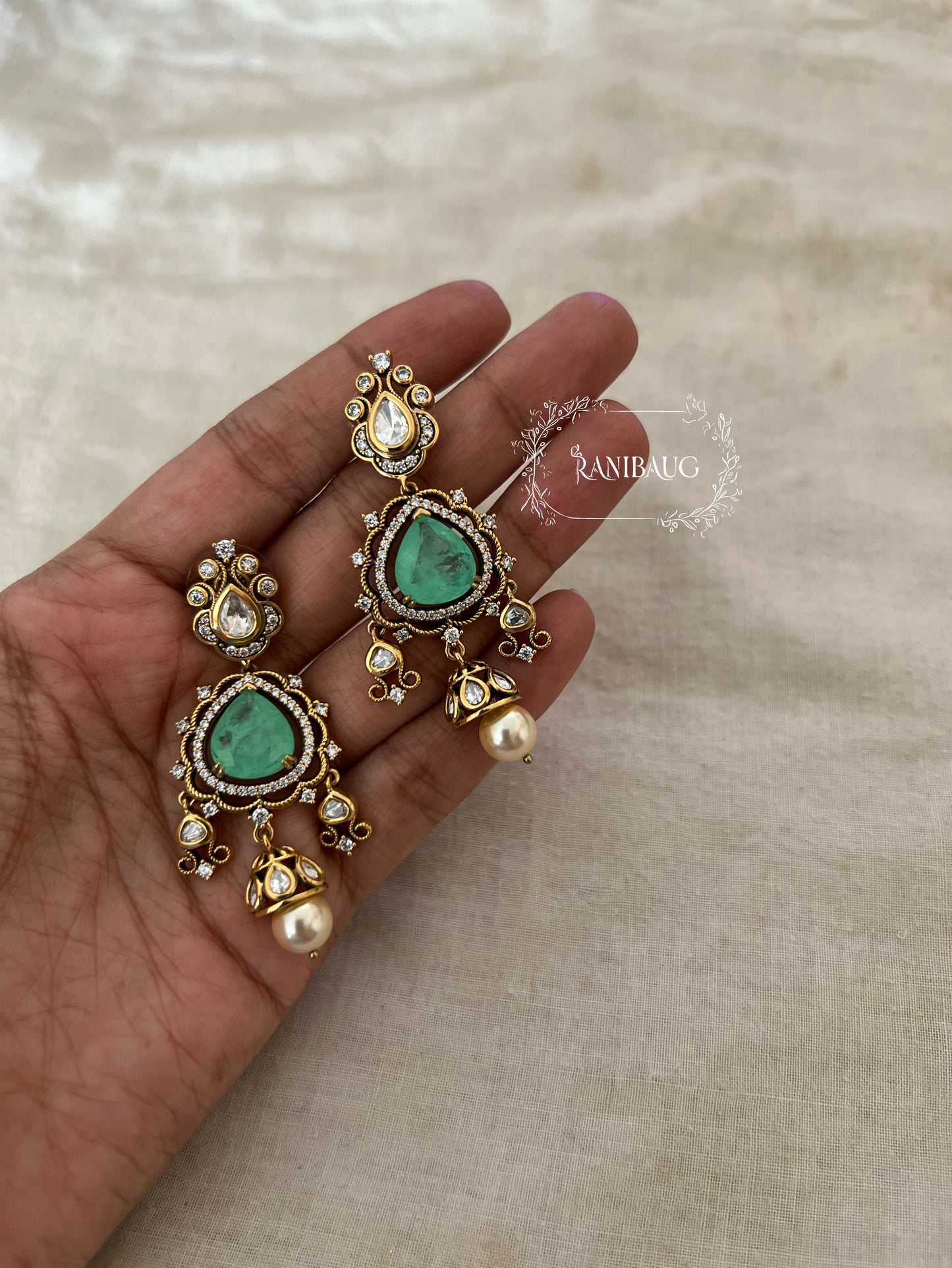 Drashti Victorian Finish Pearl And Polki Accent Wedding Earrings By Ranibaug