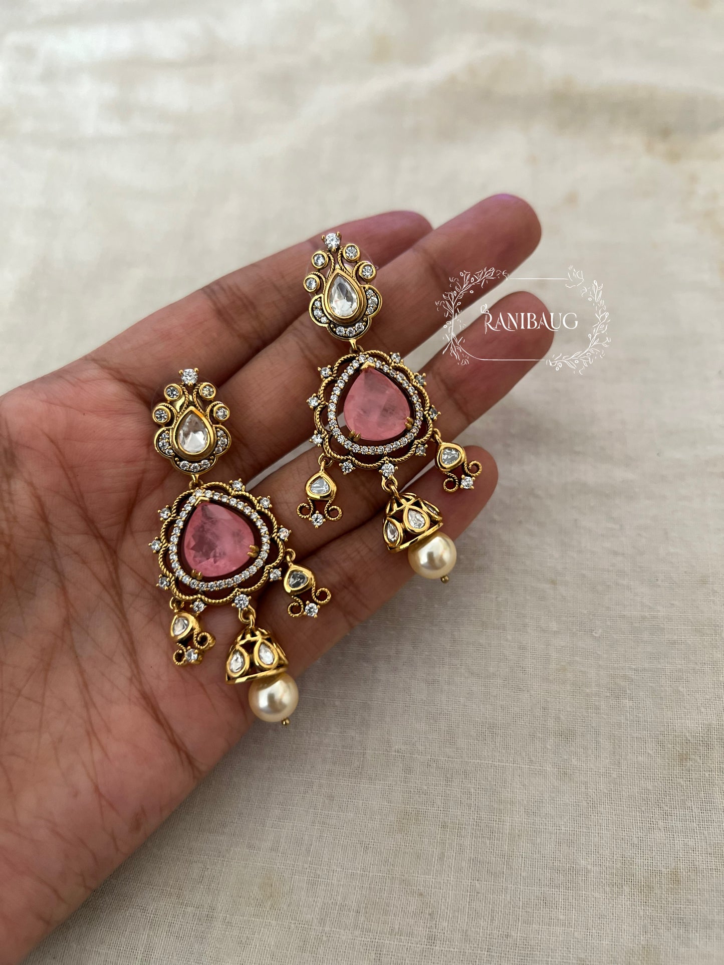 Drashti Victorian Finish Pearl And Polki Accent Wedding Earrings By Ranibaug