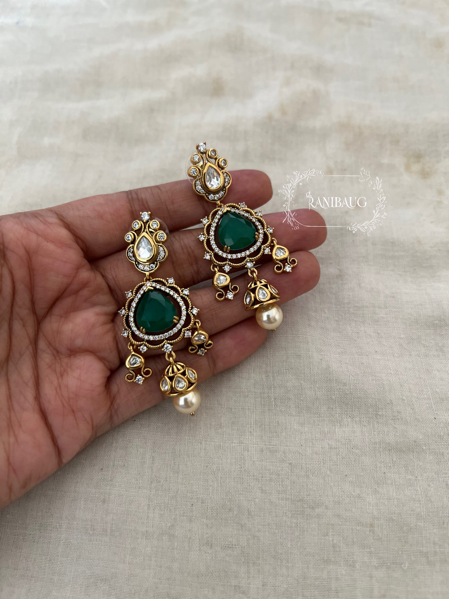 Drashti Victorian Finish Pearl And Polki Accent Wedding Earrings By Ranibaug