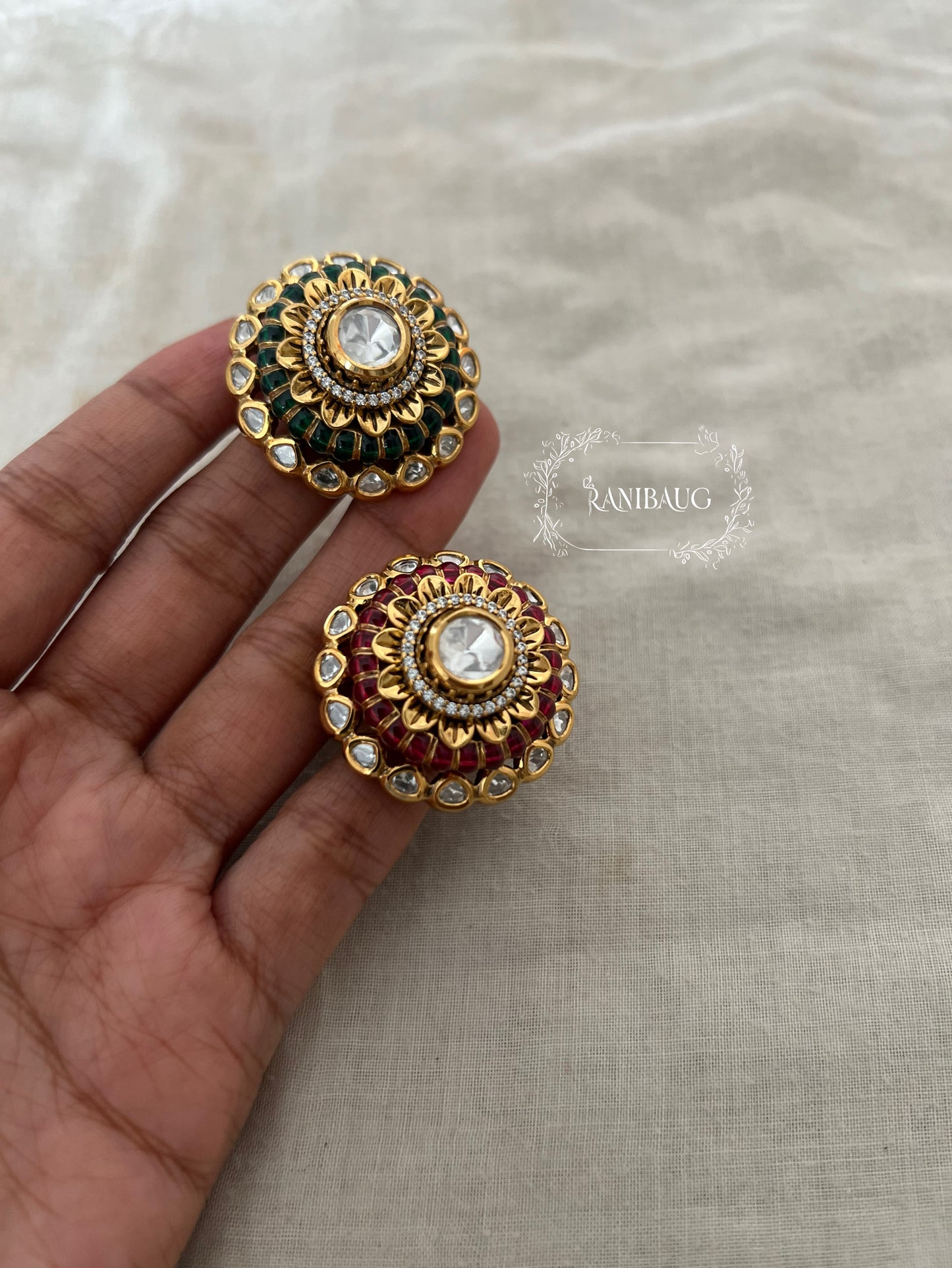 Draupadi Royal Dome Ring With Raised Meenakari Work In Rich Gold Finish by Ranibaug